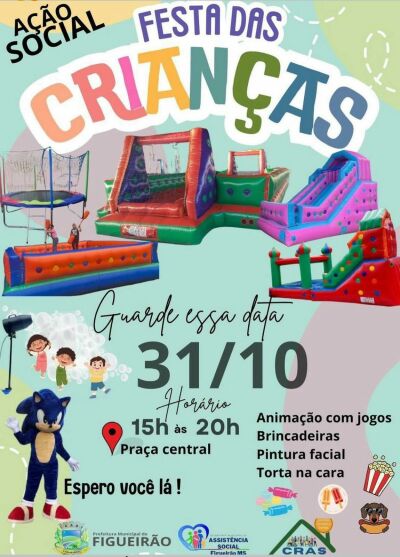 Imagem da notícia Prefeitura de Figueirão realiza Festa das Crianças no dia 31 de outubro com tarde de diversão na Praça Central
